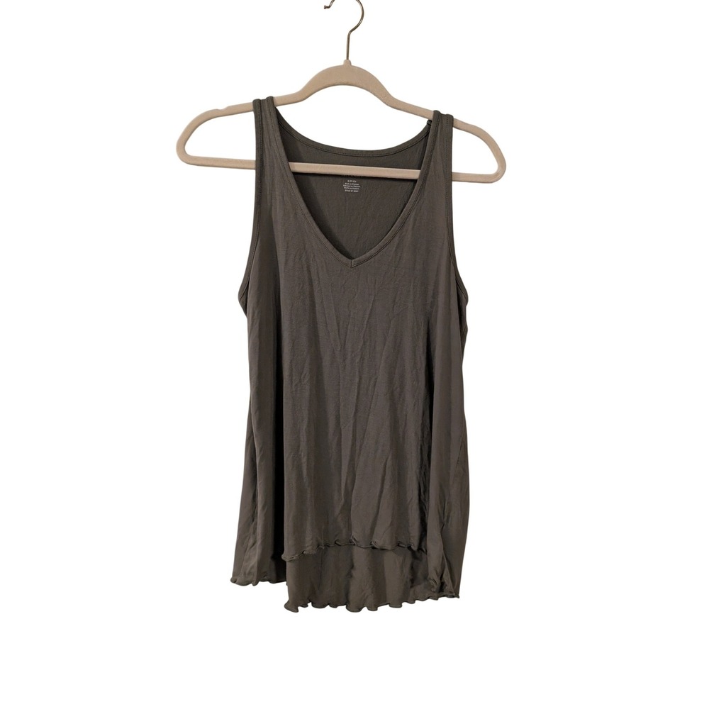 American Eagle Tank Top Womens Small Olive Green Soft & Sexy Lettuce Hem V-Neck